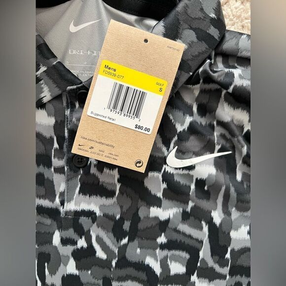 Nike Tour Dri-Fit Golf Polo Black Gray Printed - Picture 8 of 11